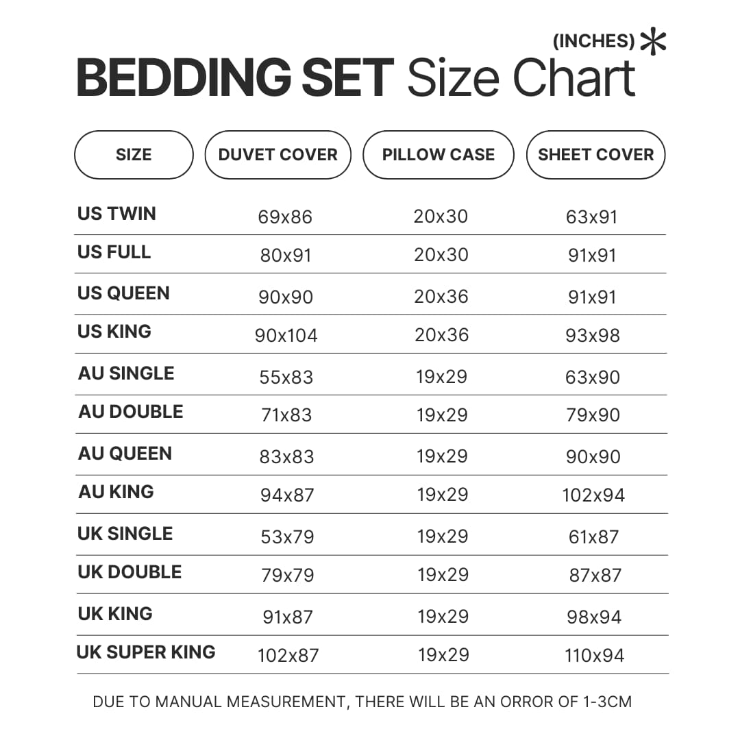 Beding Set Size Chart - Insane Clown Posse Shop